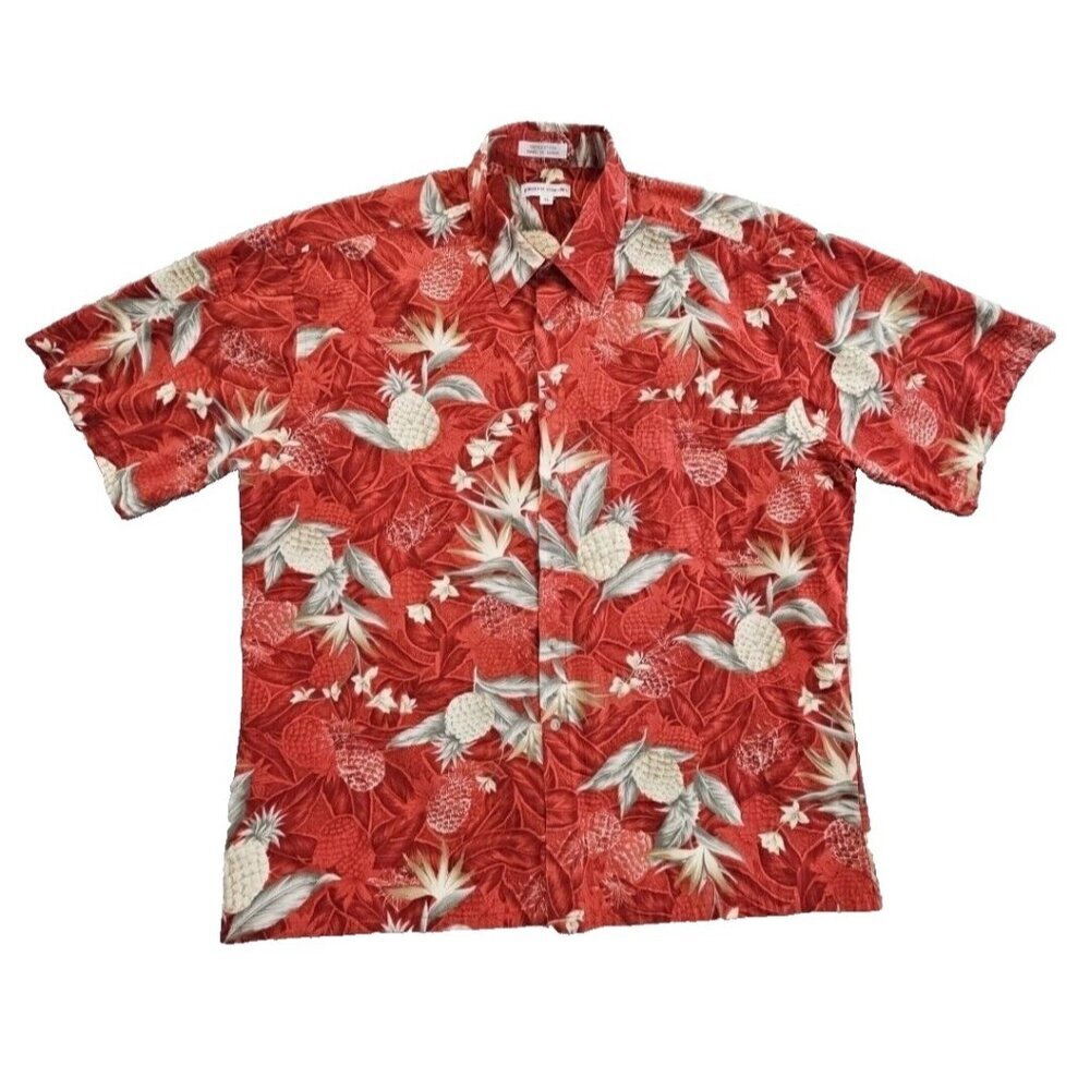 Pierre Cardin 100% Cotton Hawaiian Button Down Shirt XL Tropical Palm Beach‎